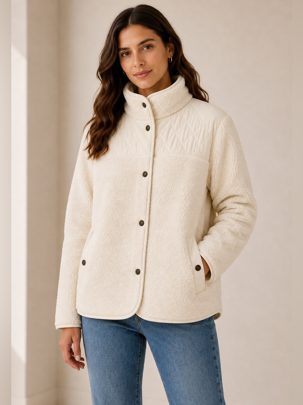 Barbour Aspen Sherpa Fleece Quilted Jacket Winter Pearl Cream Womenâs 14